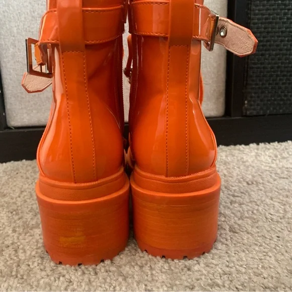 Jeffrey Campbell Czech Orange Lace-Up Ankle Boots faux leather 6M - Picture 4 of 9